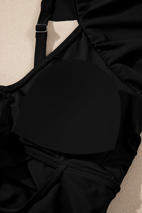 Ruffle Strap Cutout Wrapped Bodice Tankini Top