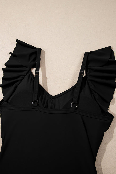 Ruffle Strap Cutout Wrapped Bodice Tankini Top