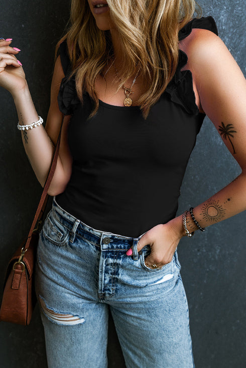 Ruffle Strap Scoop Neck Sleeveless Tank Top