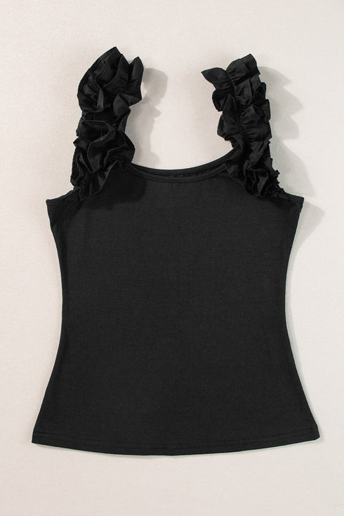 Ruffle Strap Scoop Neck Sleeveless Tank Top