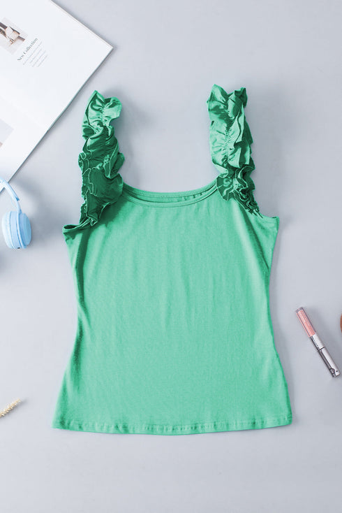 Ruffle Strap Scoop Neck Sleeveless Tank Top