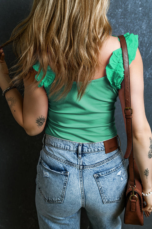 Ruffle Strap Scoop Neck Sleeveless Tank Top