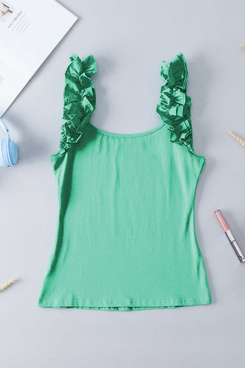 Ruffle Strap Scoop Neck Sleeveless Tank Top