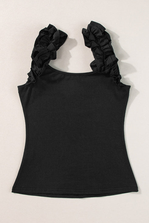 Ruffle Strap Scoop Neck Sleeveless Tank Top