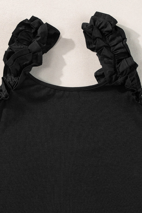 Ruffle Strap Scoop Neck Sleeveless Tank Top