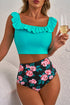 Ruffle Strap Square Neck High Waist Bikini Set