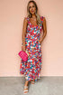 Ruffle Strap Tropical Print Tiered Maxi Dress