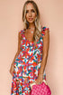Ruffle Strap Tropical Print Tiered Maxi Dress