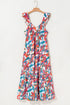 Ruffle Strap Tropical Print Tiered Maxi Dress