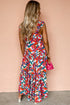 Ruffle Strap Tropical Print Tiered Maxi Dress