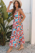Ruffle Strap Tropical Print Tiered Maxi Dress