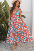 Ruffle Strap Tropical Print Tiered Maxi Dress