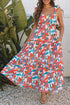 Ruffle Strap Tropical Print Tiered Maxi Dress