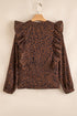 Ruffle Trim Button Front Animal Print Blouse