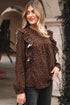 Ruffle Trim Button Front Animal Print Blouse