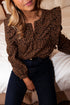 Ruffle Trim Button Front Animal Print Blouse