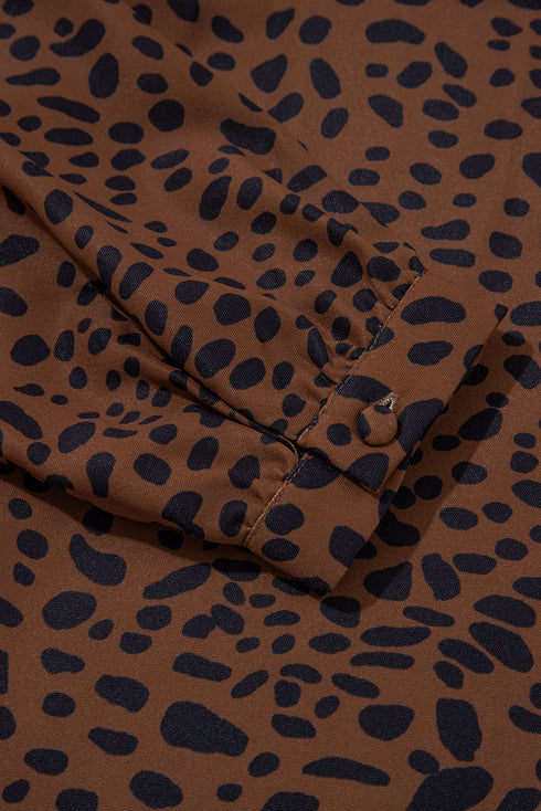 Ruffle Trim Button Front Animal Print Blouse