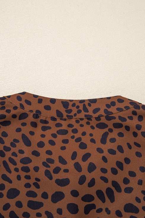 Ruffle Trim Button Front Animal Print Blouse