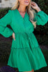 Ruffle Trim Button Front Drawstring Waist Tiered Mini Dress