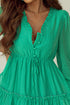 Ruffle Trim Button Front Drawstring Waist Tiered Mini Dress