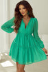 Ruffle Trim Button Front Drawstring Waist Tiered Mini Dress