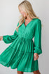 Ruffle Trim Button Front Drawstring Waist Tiered Mini Dress