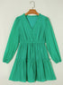 Ruffle Trim Button Front Drawstring Waist Tiered Mini Dress