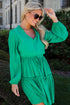 Ruffle Trim Button Front Drawstring Waist Tiered Mini Dress