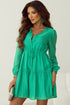 Ruffle Trim Button Front Drawstring Waist Tiered Mini Dress