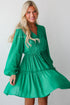 Ruffle Trim Button Front Drawstring Waist Tiered Mini Dress