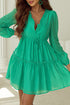 Ruffle Trim Button Front Drawstring Waist Tiered Mini Dress