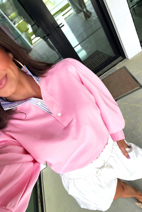Ruffle Trim Collar Puff Sleeve Pullover Top