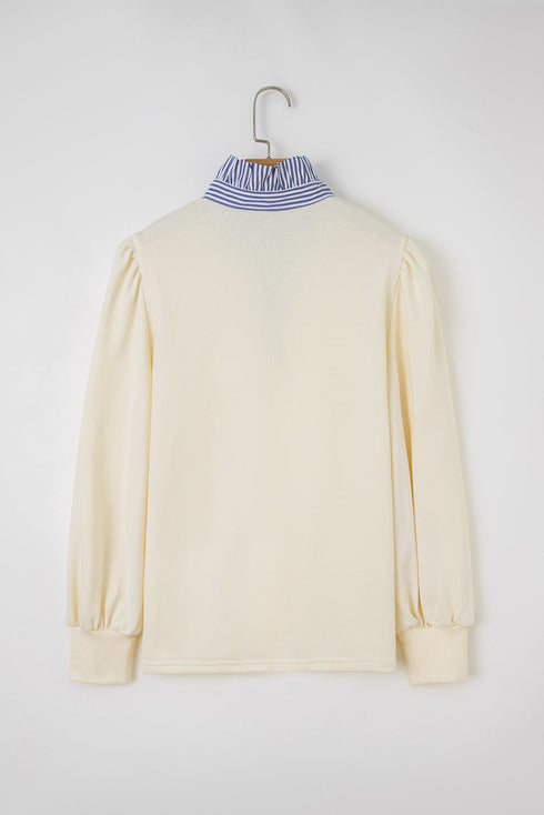 Ruffle Trim Collar Puff Sleeve Pullover Top