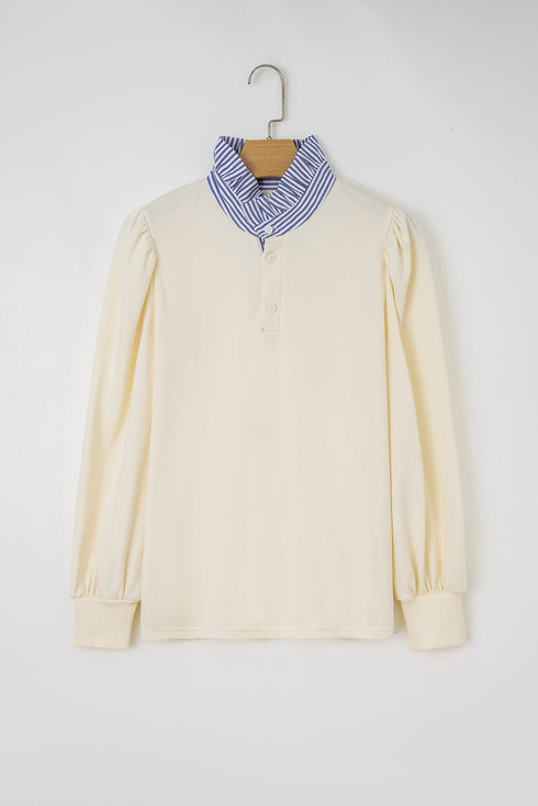 Ruffle Trim Collar Puff Sleeve Pullover Top