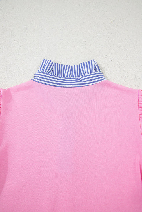 Ruffle Trim Collar Puff Sleeve Pullover Top