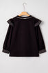 Ruffle Trim Long Sleeve Stitch Detail V Neck Blouse