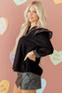Ruffle Trim Long Sleeve Stitch Detail V Neck Blouse