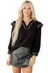 Ruffle Trim Long Sleeve Stitch Detail V Neck Blouse