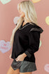 Ruffle Trim Long Sleeve Stitch Detail V Neck Blouse