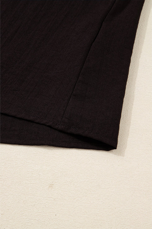 Ruffle Trim Long Sleeve Stitch Detail V Neck Blouse