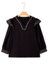 Ruffle Trim Long Sleeve Stitch Detail V Neck Blouse