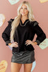 Ruffle Trim Long Sleeve Stitch Detail V Neck Blouse
