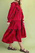 Ruffle Trim Long Sleeve Tiered A Line Shift Midi Dress