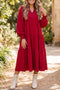Ruffle Trim Long Sleeve Tiered A Line Shift Midi Dress
