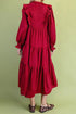 Ruffle Trim Long Sleeve Tiered A Line Shift Midi Dress