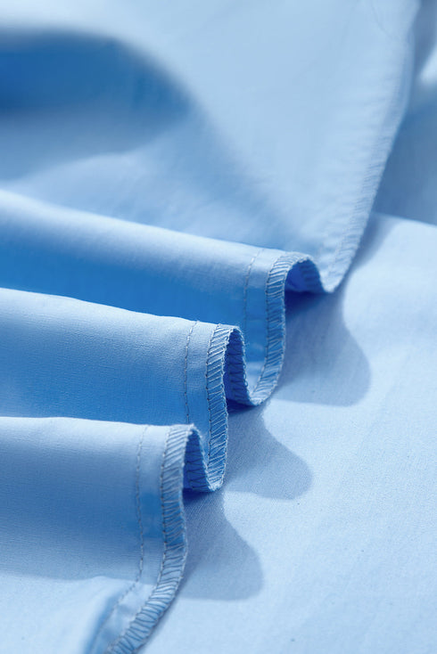 Ruffle Trim Notched Neck Tiered Sleeve Cotton Blouse