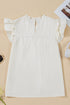 Ruffle Trim V Neck Waffle Knit Blouse