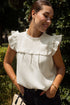 Ruffle Trim V Neck Waffle Knit Blouse
