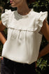 Ruffle Trim V Neck Waffle Knit Blouse