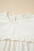 Ruffle Trim V Neck Waffle Knit Blouse
